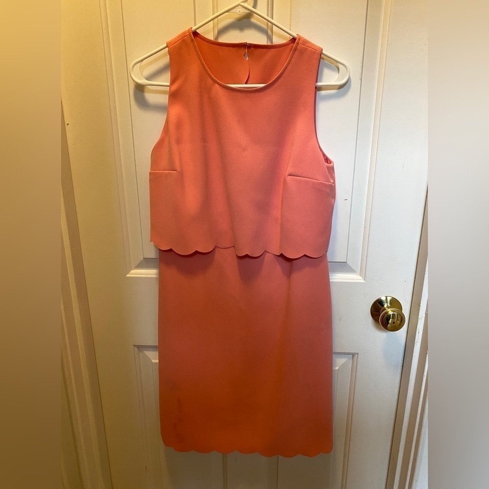 Loft Salmon pink high neck scalloped trim size 4